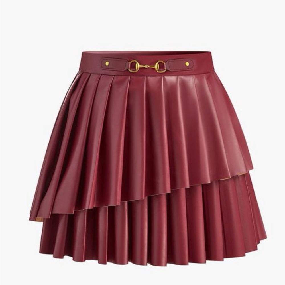Commense High Waisted Burgundy Pleated Skirt - NWT